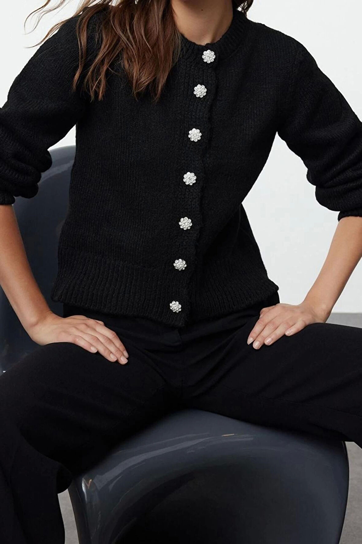 Kadın Modern Tarz Regular Bisiklet Yaka Regular Triko Hırka