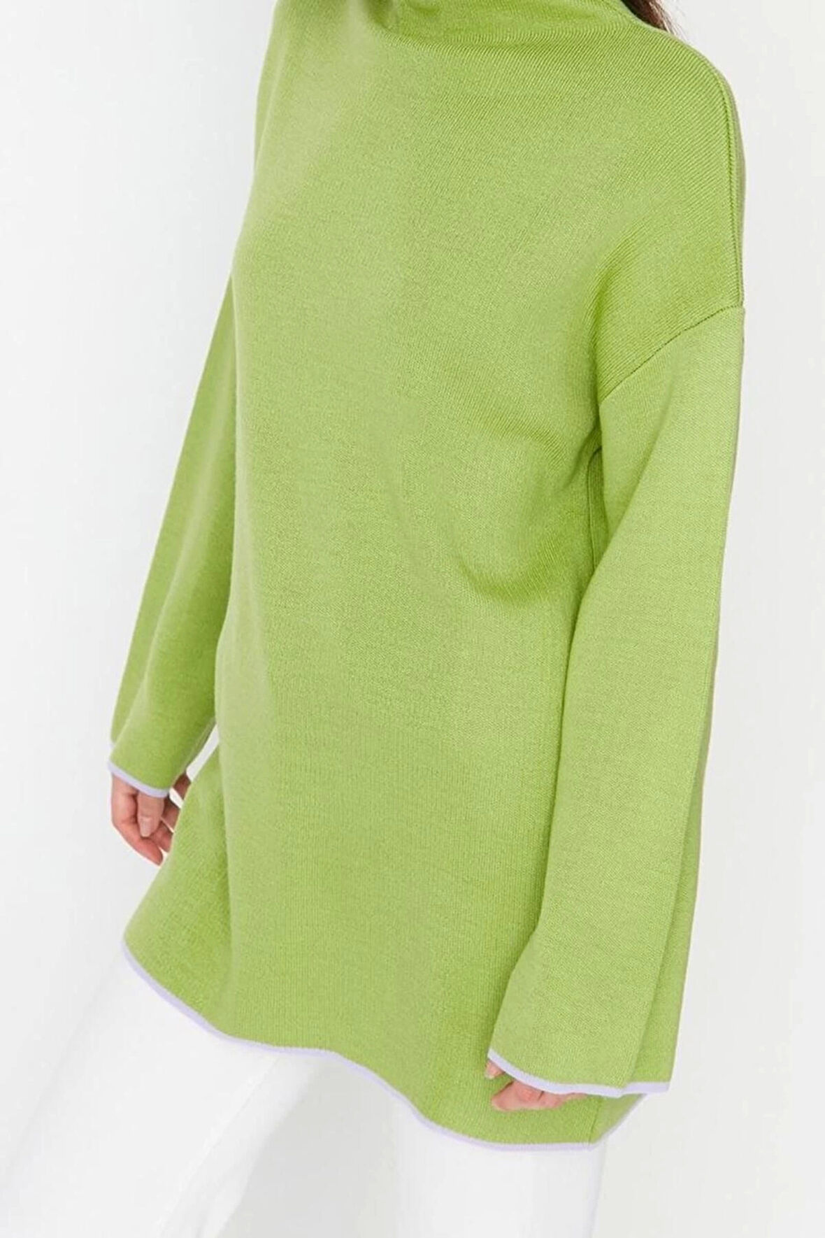 Stil Modern Kadın Midi İspanyol Kol Dik Yaka Tesettür lu Triko Kazak