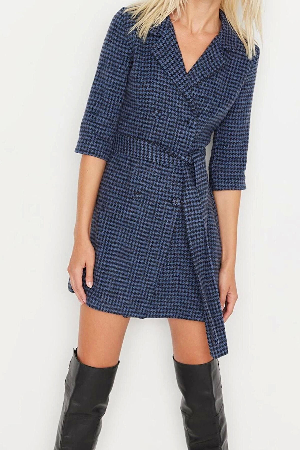 Moda Regular Business Flanel Dokuma Ceket Yaka Truvakar Kol Kol Ceket Elbise Mini Boy Elbise