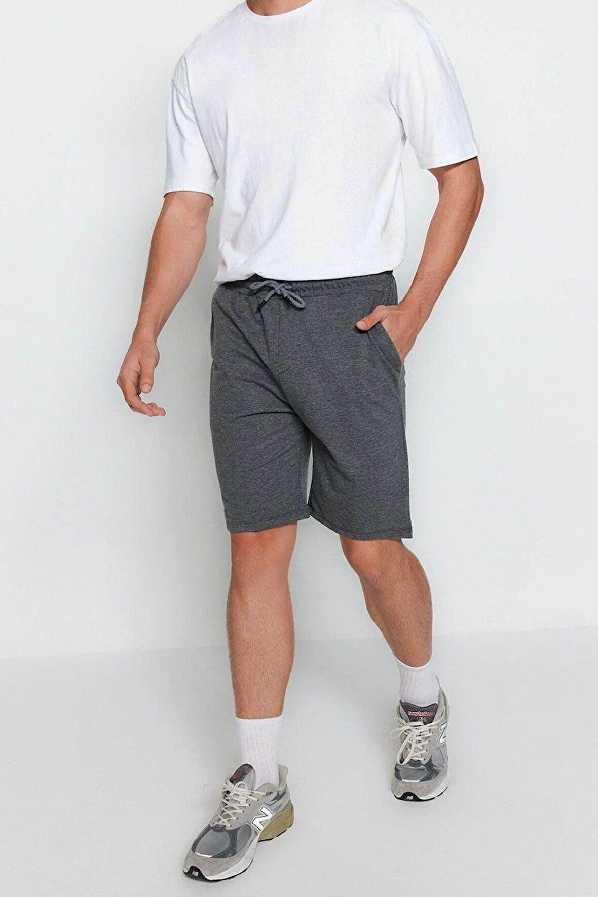 Moda Örme Normal Bel Boru Paça Gündelik Antrasit Regular Fit Şort Bermuda