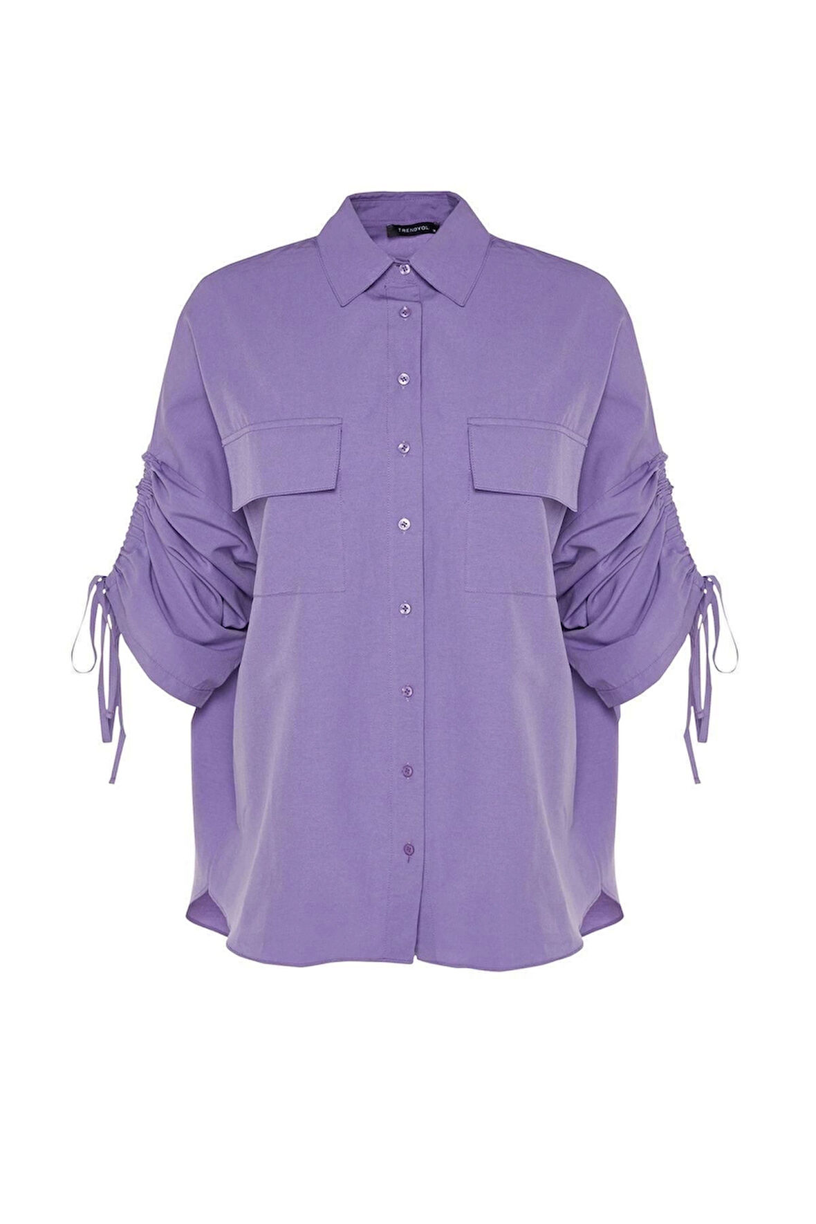 Moda Kadın Tesettür Gömlek Yaka Günlük Kolları Ayarlanabilir Büzgü Detaylı Dokuma Pamuklu Gömlek