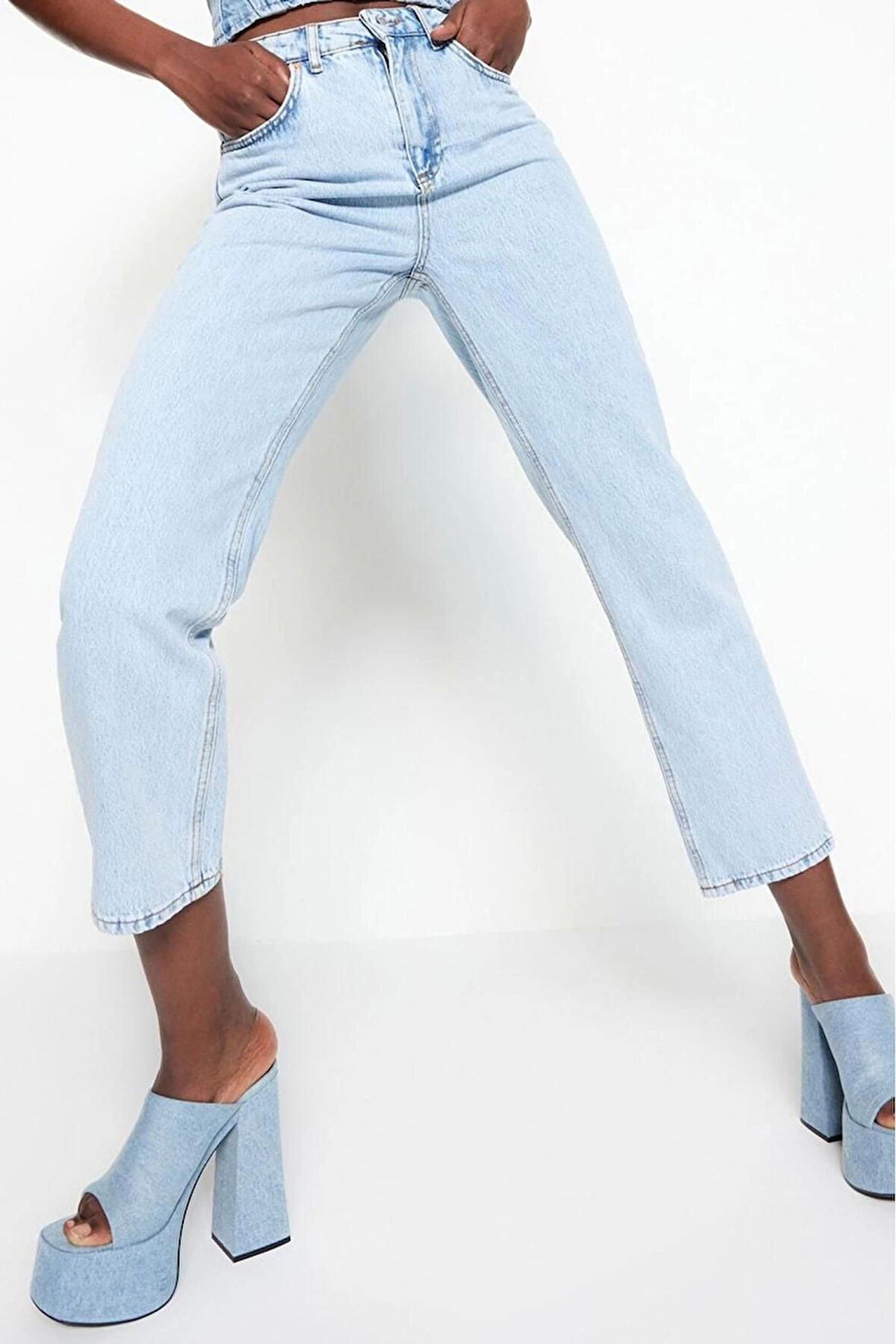 Stil Kadın Moda Denim Kot Pantolon Regular Boru Paça Yüksek Bel Straight Jeans