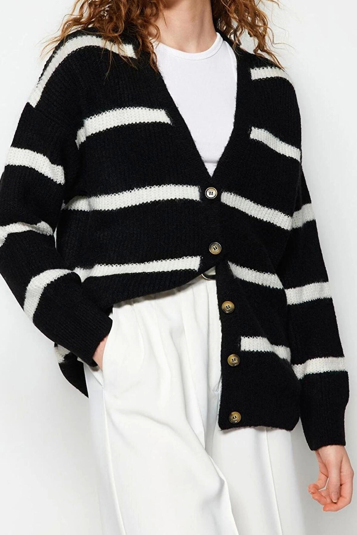 Kadın Modern Tarz Oversize V Yaka Midi Triko Hırka