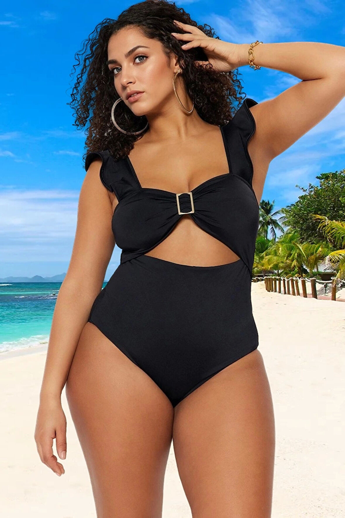 Konforlu Plus Size Mayo Tasarım Büyük Beden Esnek Kumaş Plaj Ve Havuz İçin Şık Detaylı