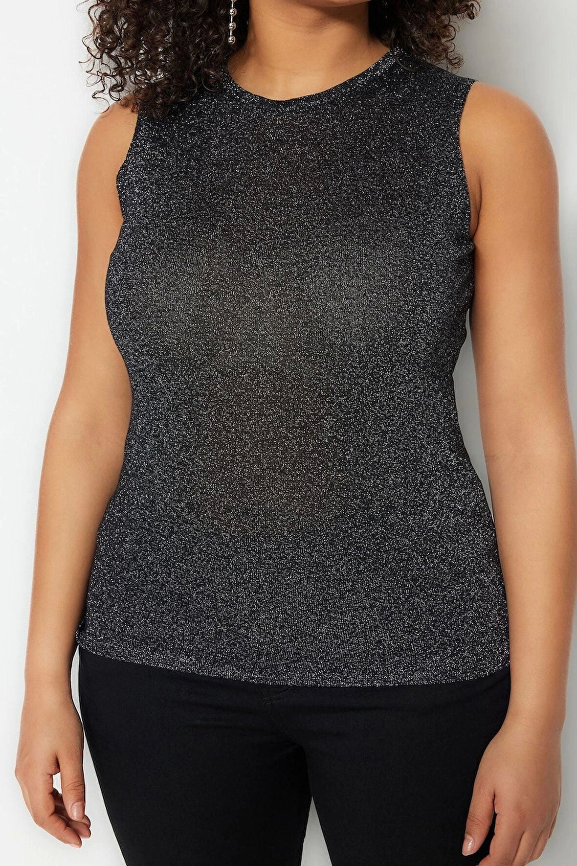 Moda Büyük Beden Bisiklet Yaka Triko Fit Düz Desen Casual Günlük Regular Kolsuz Bluz