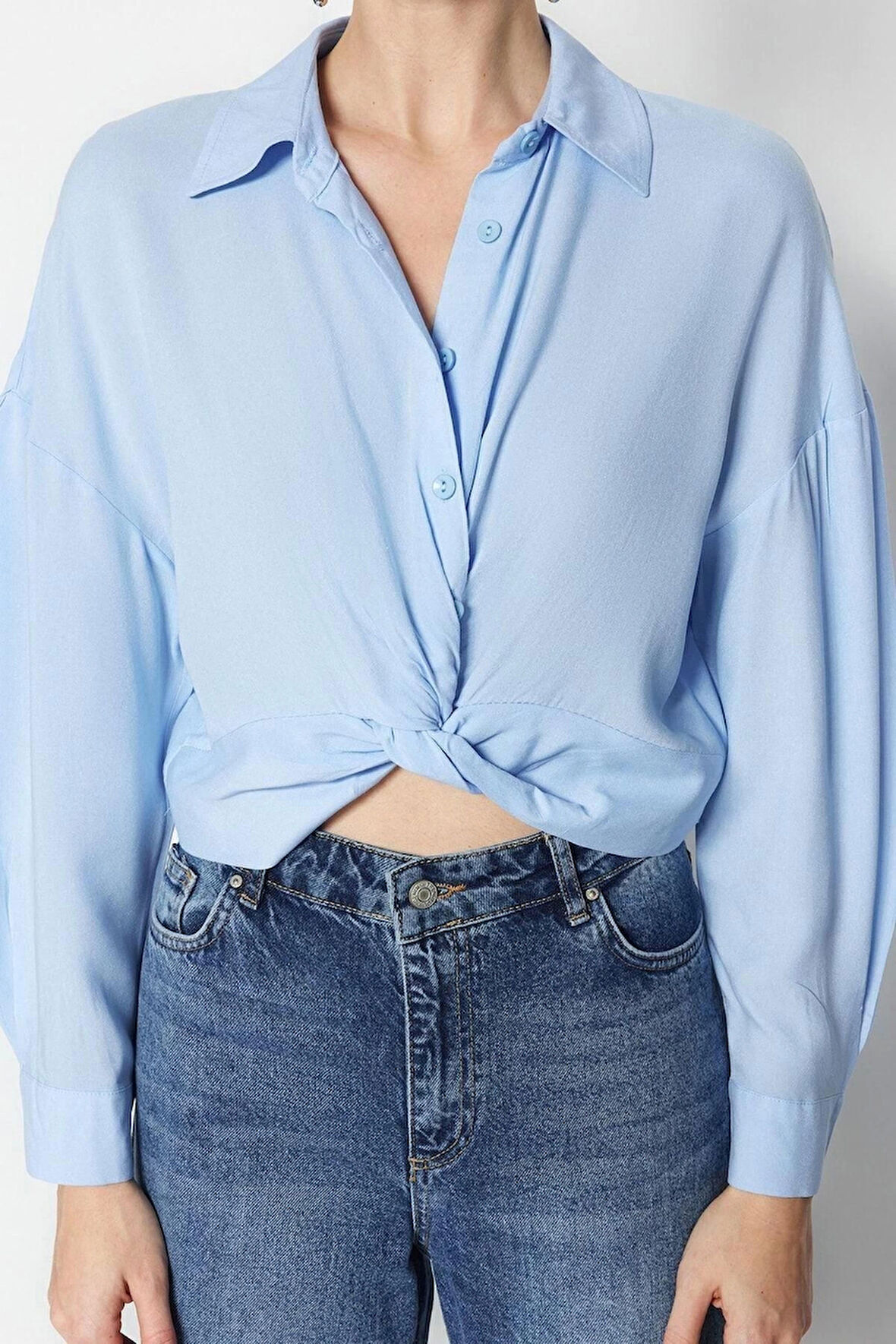 Moda Gömlek Yaka Dokuma Regular Düz Desen Casual Günlük Regular Uzun Kol Bluz