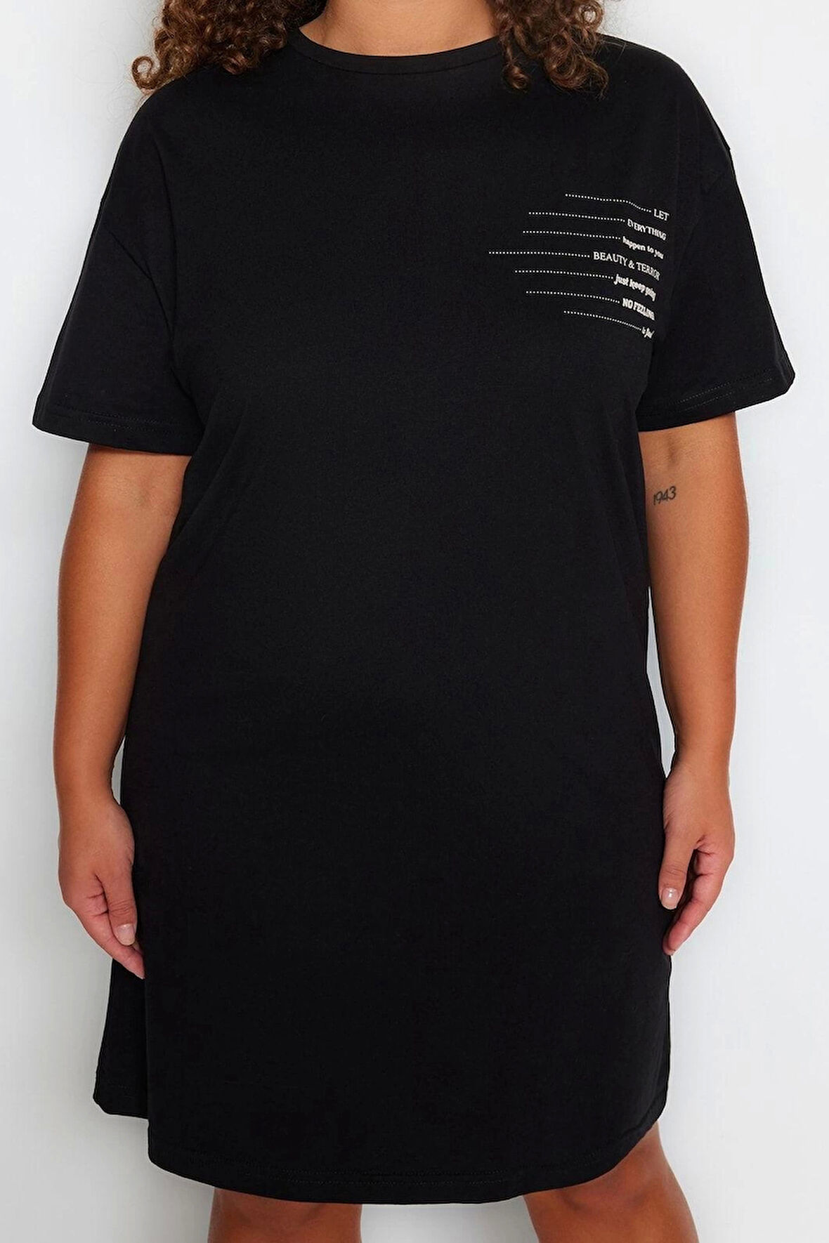 Moda Rahat Günlük Süprem Örme Bisiklet Yaka Kısa Kol T-Shirt Elbise Mini Boy Büyük Beden Elbise