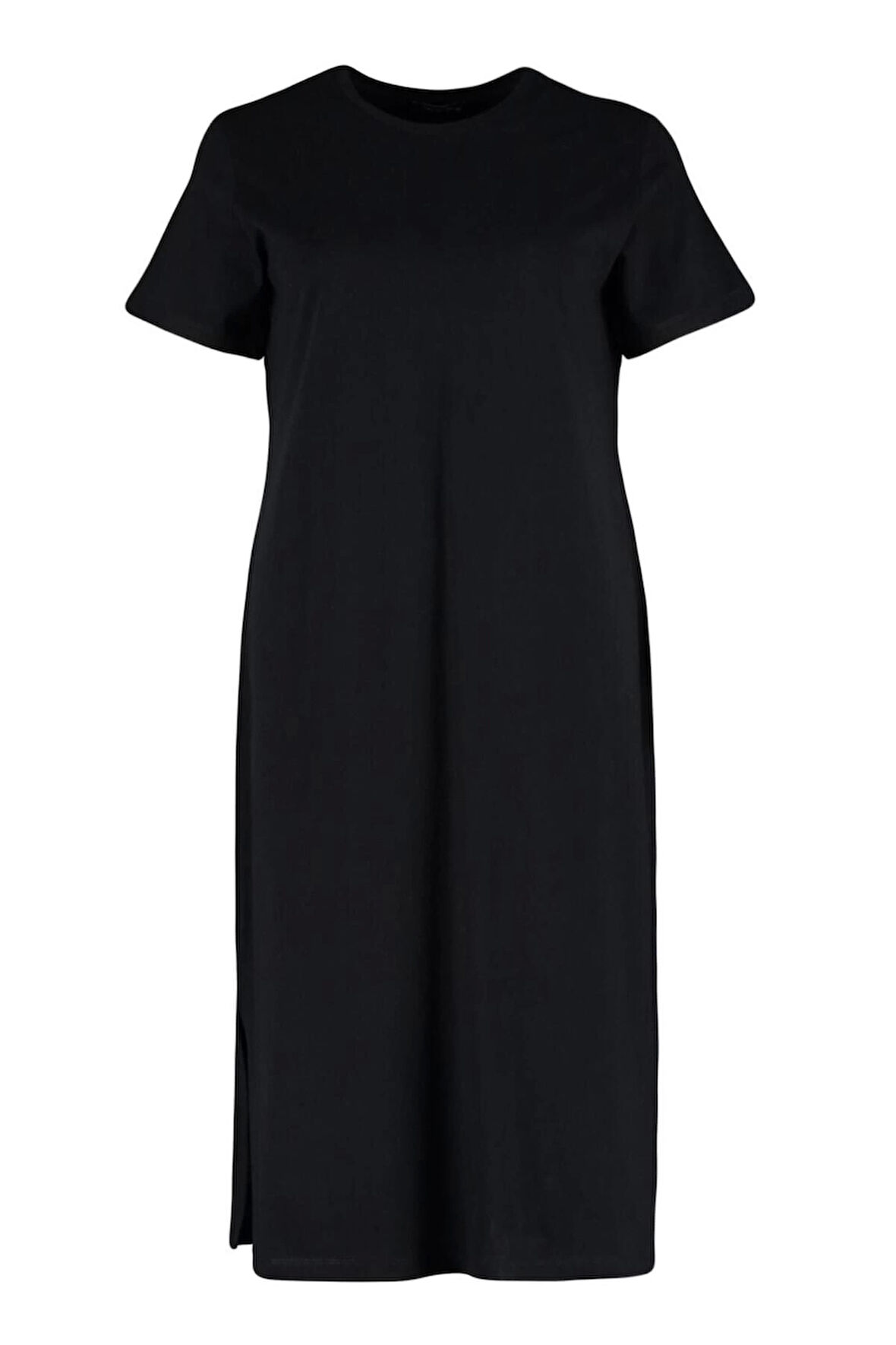 Moda Rahat Casual Günlük Süprem Örme Bisiklet Yaka Kısa Kol Shift Midi Boy Büyük Beden Elbise