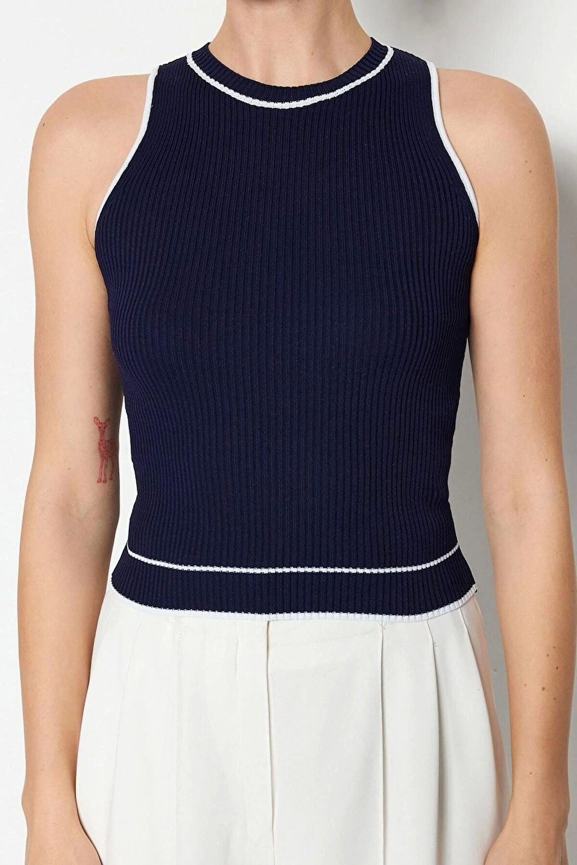 Moda Bisiklet Yaka Triko Regular Çizgili Desen Casual Günlük Regular Kolsuz Bluz