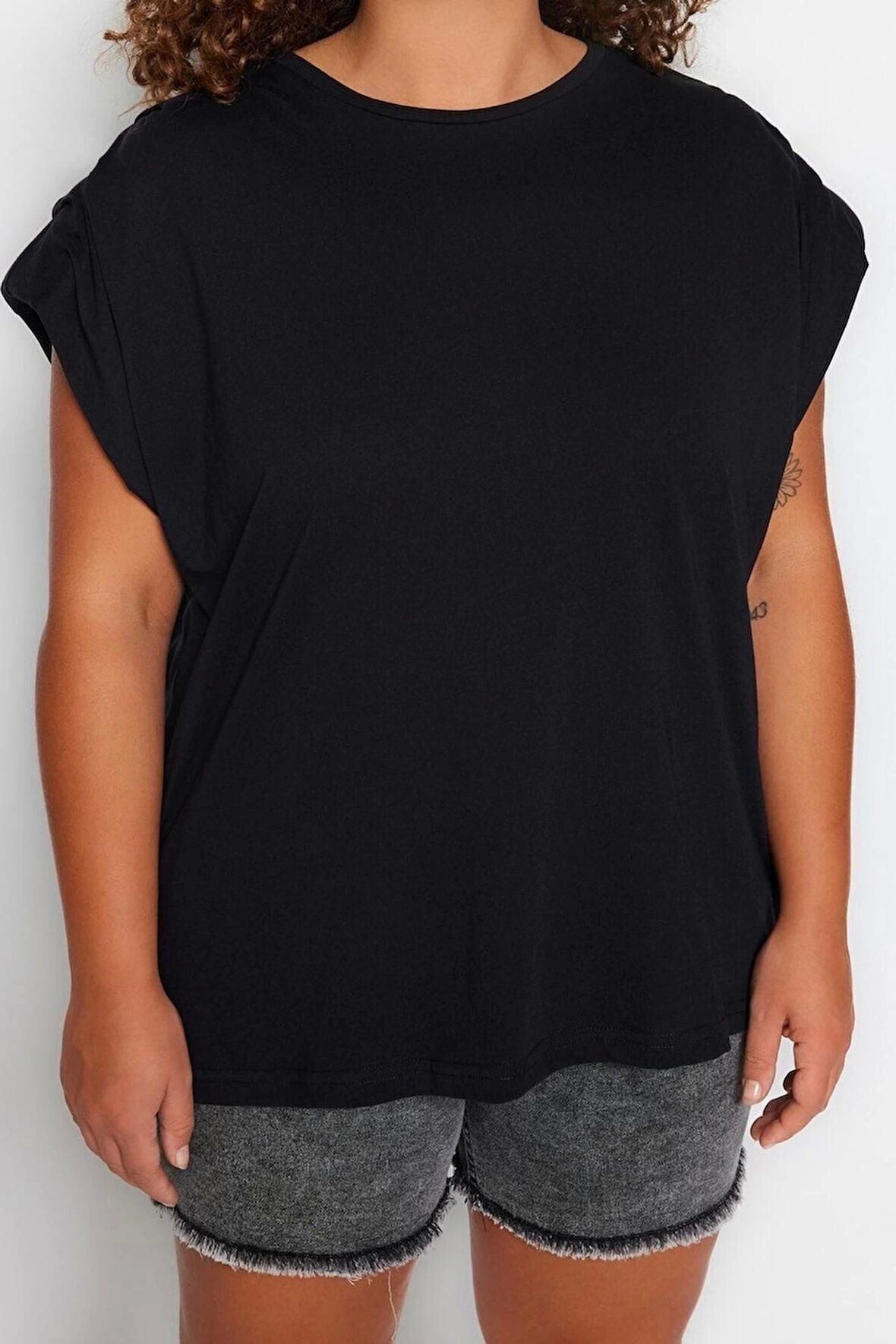 Moda Büyük Beden Bisiklet Yaka Örme Relaxed Düz Desen Casual Günlük Regular Kolsuz Bluz