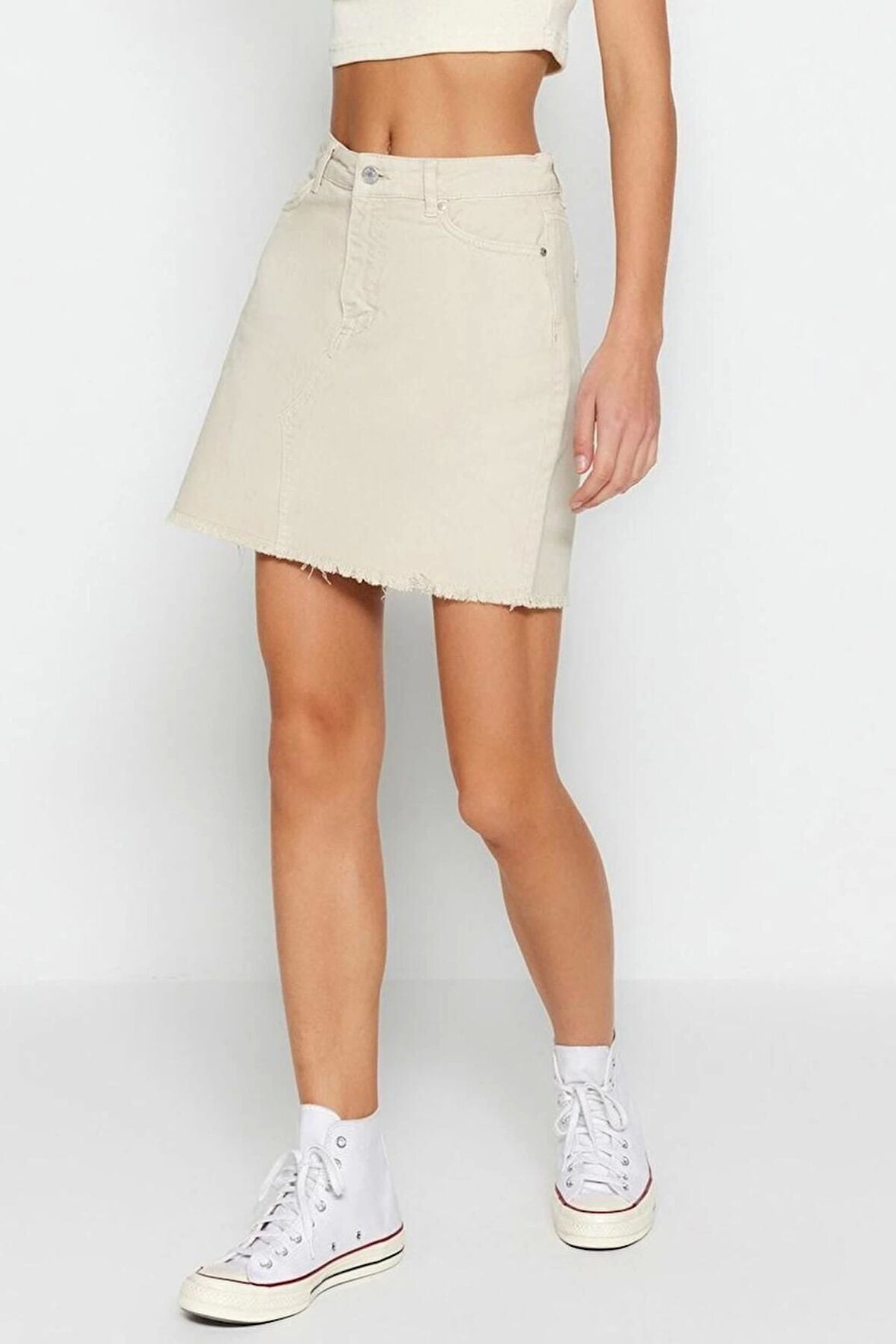 Moda A-line Düz Desen Günlük Mini Boy Denim Etek