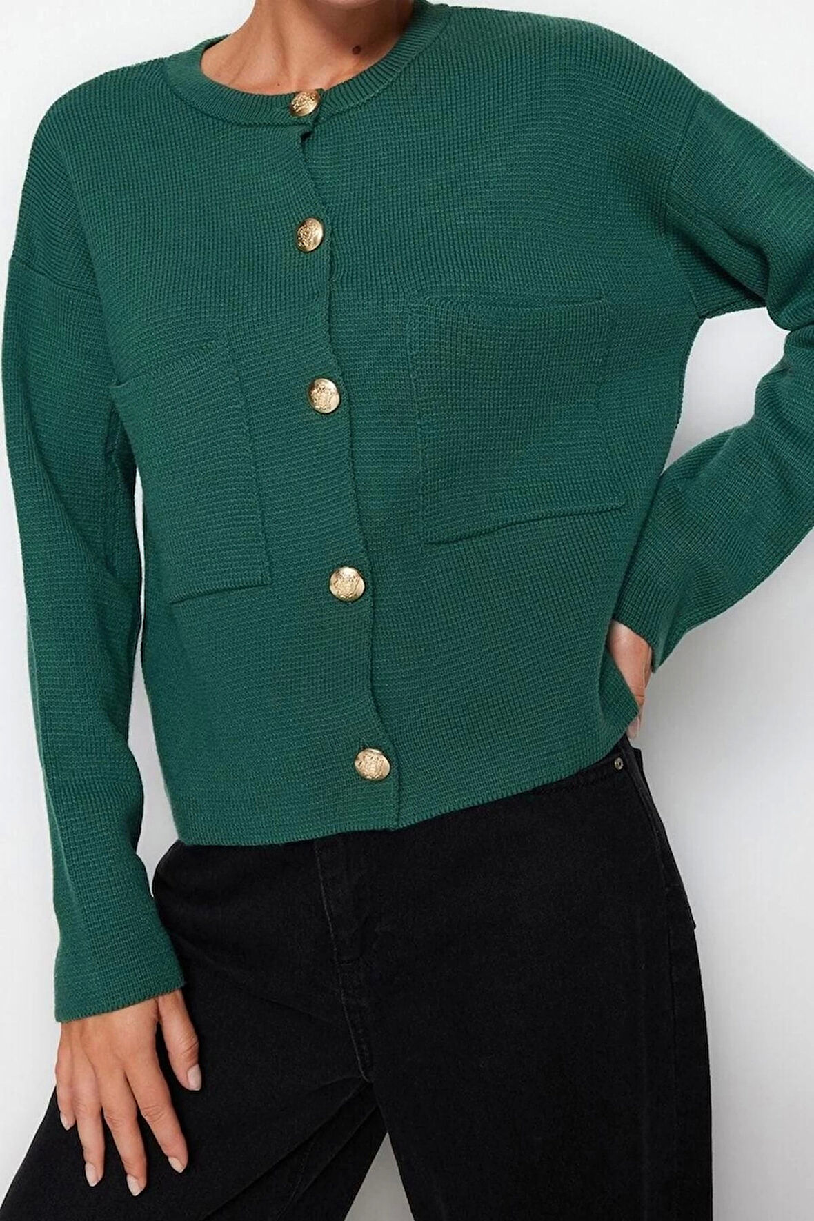 Kadın Modern Tarz Regular Bisiklet Yaka Regular Triko Hırka