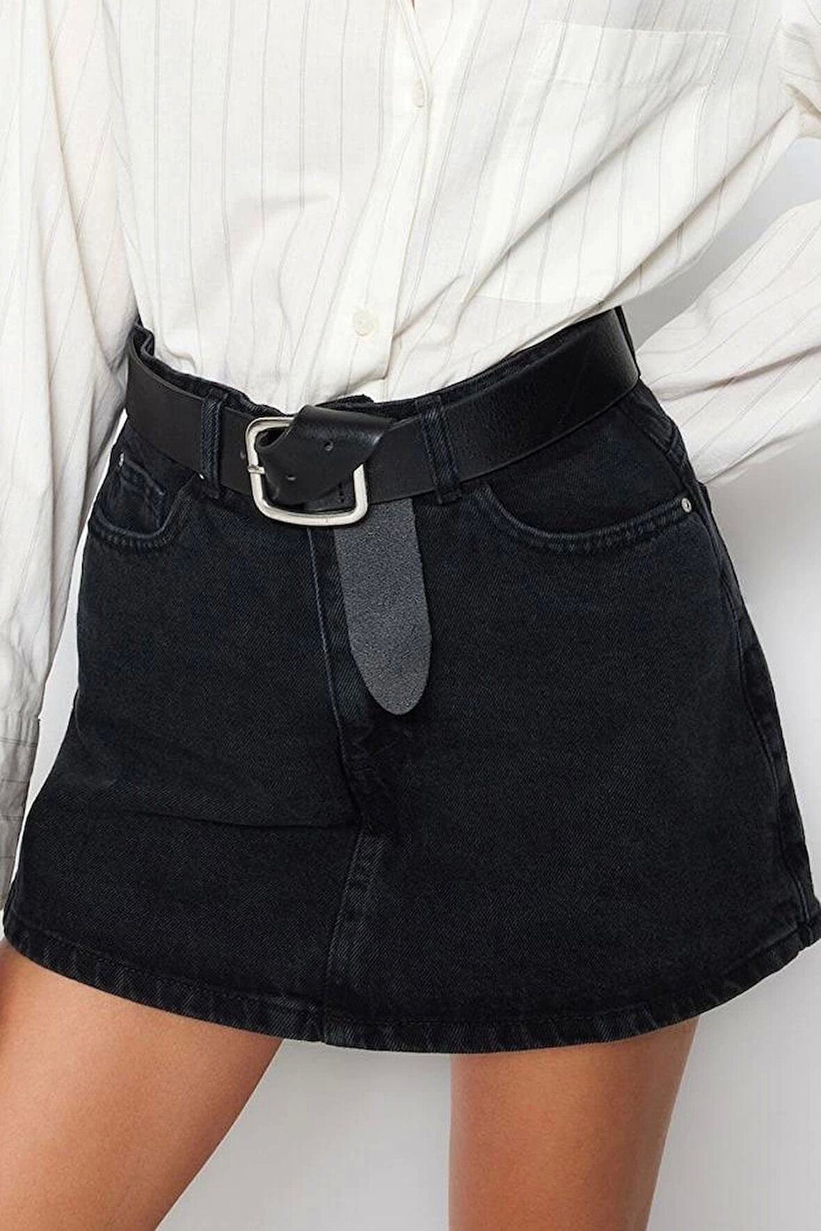 Moda Denim Yüksek Bel Geniş Paça Gündelik Açık Mavi Yırtıklı Denim Şort