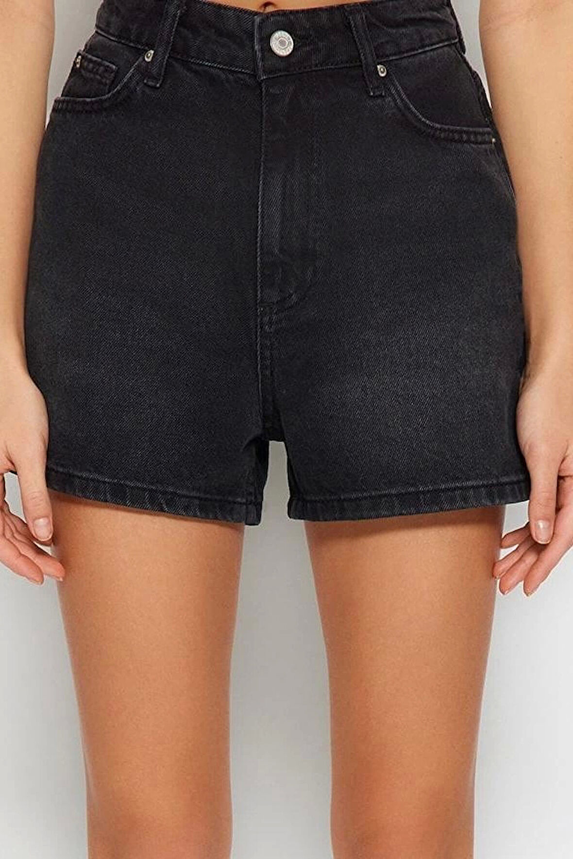 Büyük Beden Moda Denim Yüksek Bel Geniş Paça Gündelik Koyu Mavi Yüksek Bel Destroylu Şort Bermuda