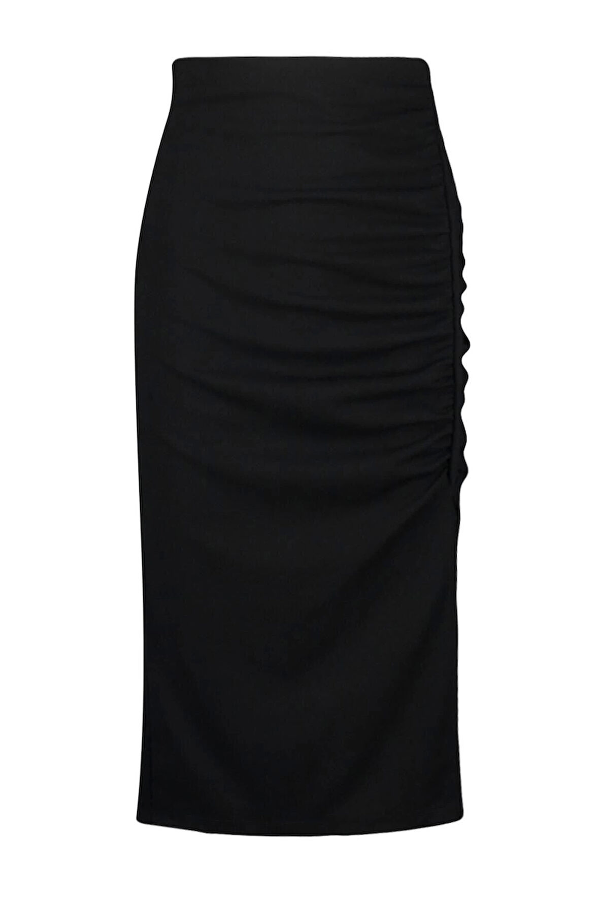 Moda Regular Düz Desen Gündüz Gece Midi Boy Drape ve Yırtmaç Detaylı Krep Kumaş Midi Örme Etek