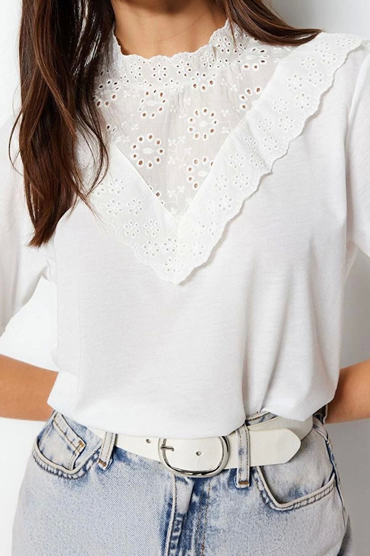 Moda Dik Yaka Örme Regular Düz Desen Casual Günlük Regular Kısa Kol Bluz