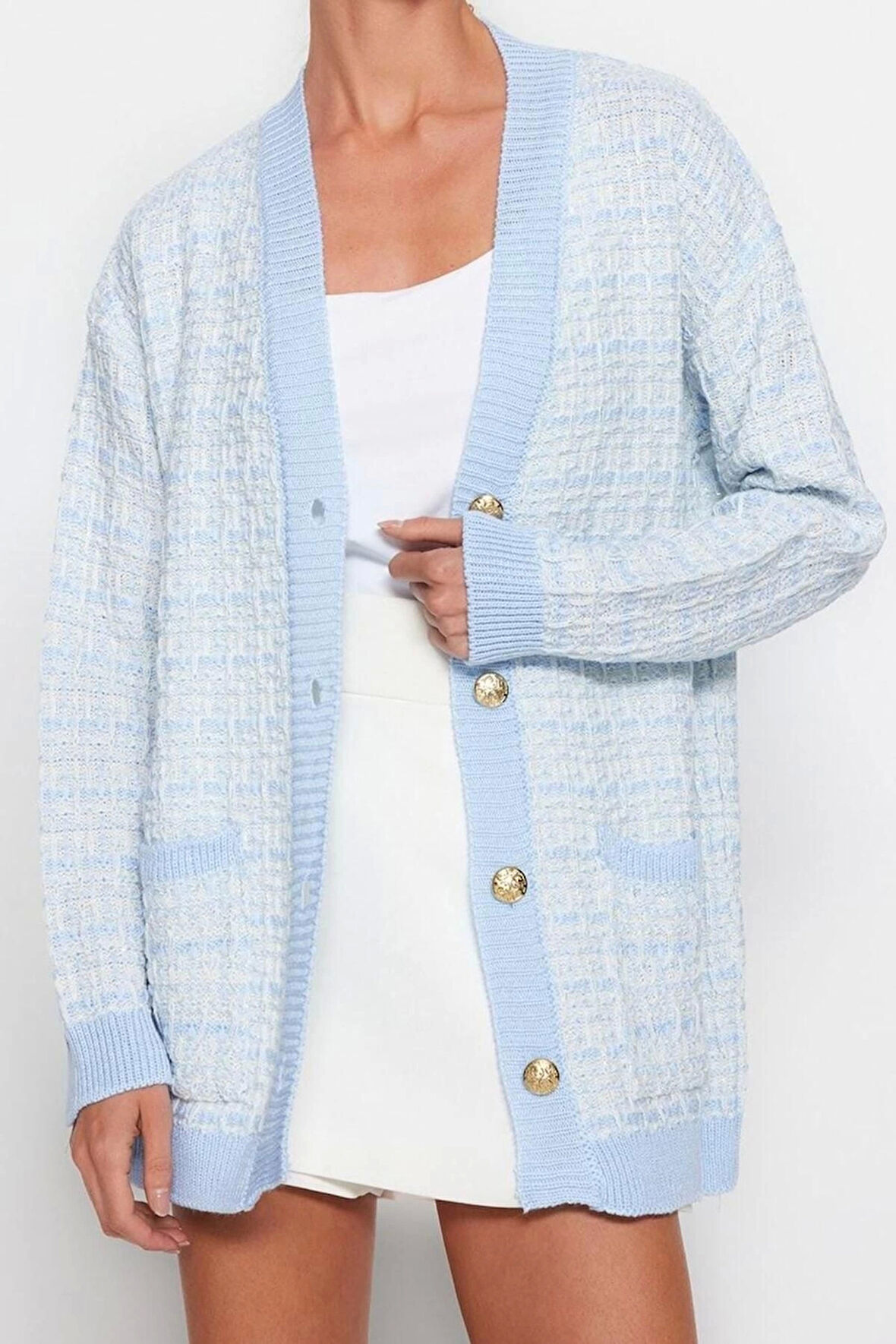 Kadın Modern Tarz Oversize V Yaka Midi Triko Hırka