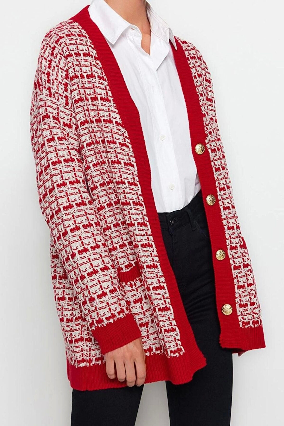 Kadın Modern Tarz Oversize V Yaka Midi Triko Hırka