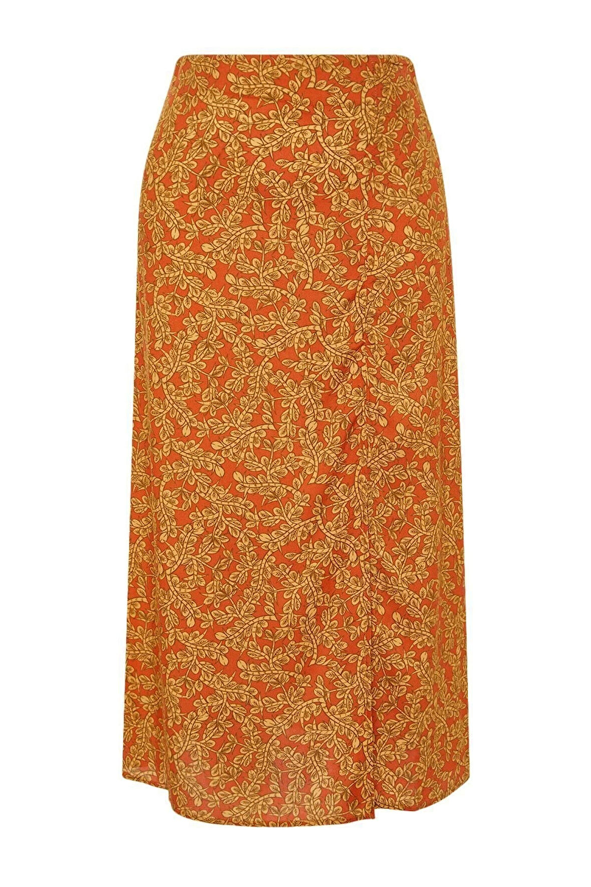 Moda A-line Günlük Midi Boy Yırtmaçlı Detaylı Viskon Kumaşlı Hayvan Desenli Midi Dokuma Etek