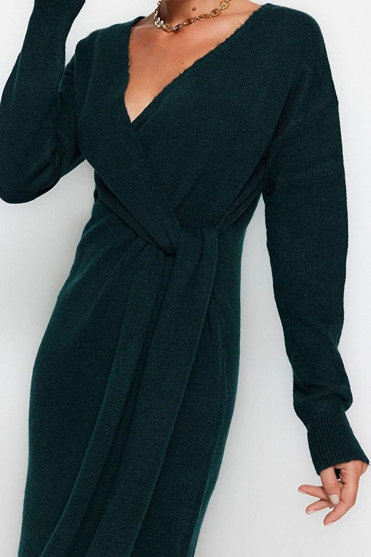 Moda Regular Casual Günlük Tek Plaka Triko Kruvaze Uzun Kol Kruvaze Maxi Boy Elbise