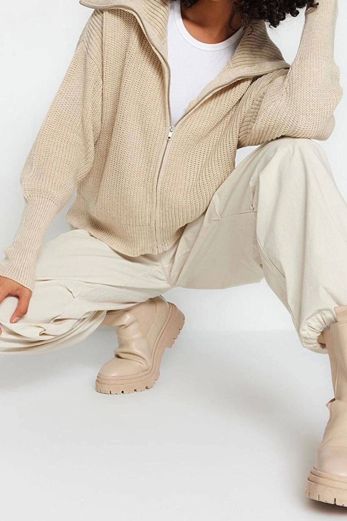 Kadın Modern Tarz Oversize Devrik Yaka Regular Triko Hırka