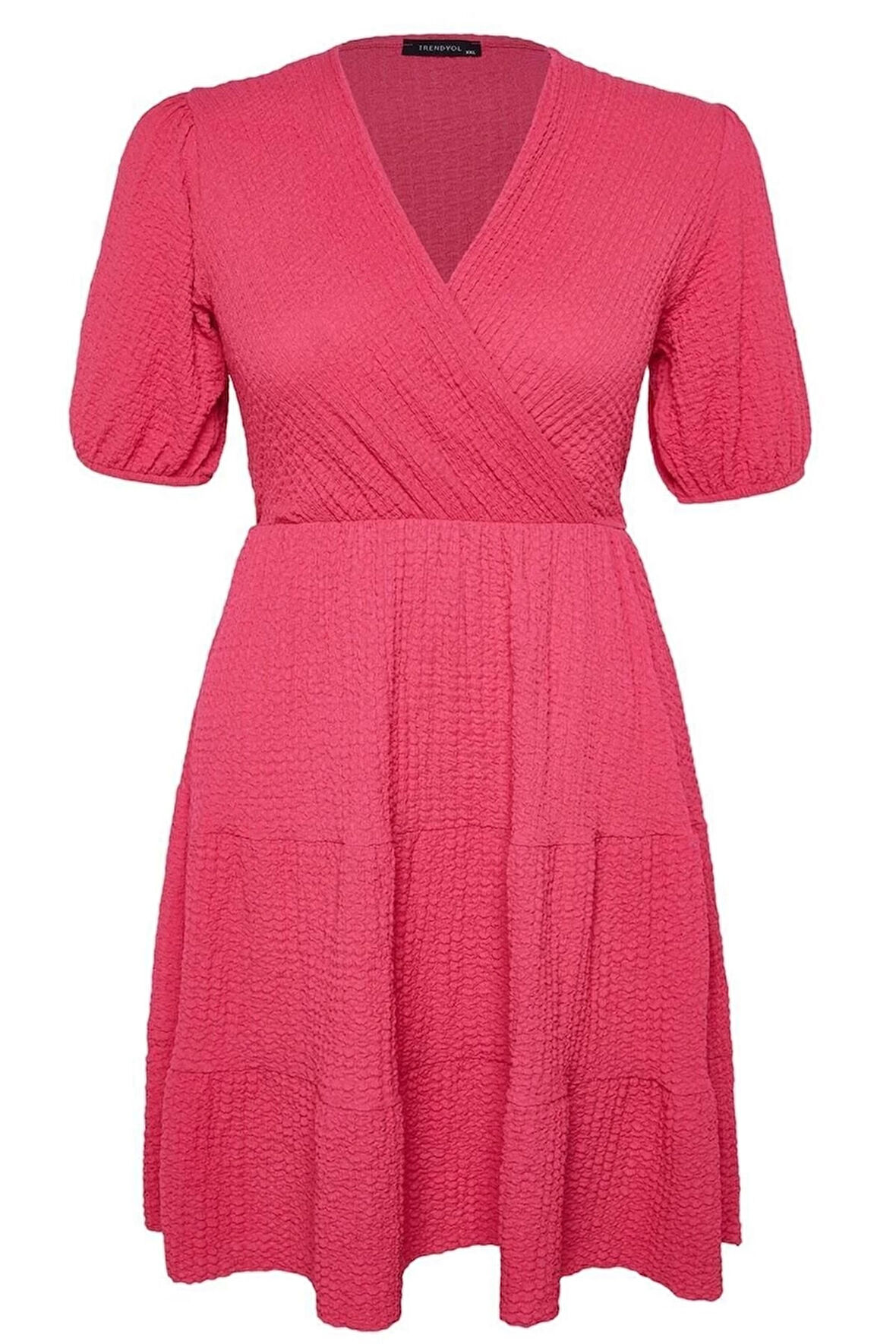 Moda Rahat Casual Günlük Bürümcük Örme Kruvaze Kısa Kol Skater Mini Boy Büyük Beden Elbise