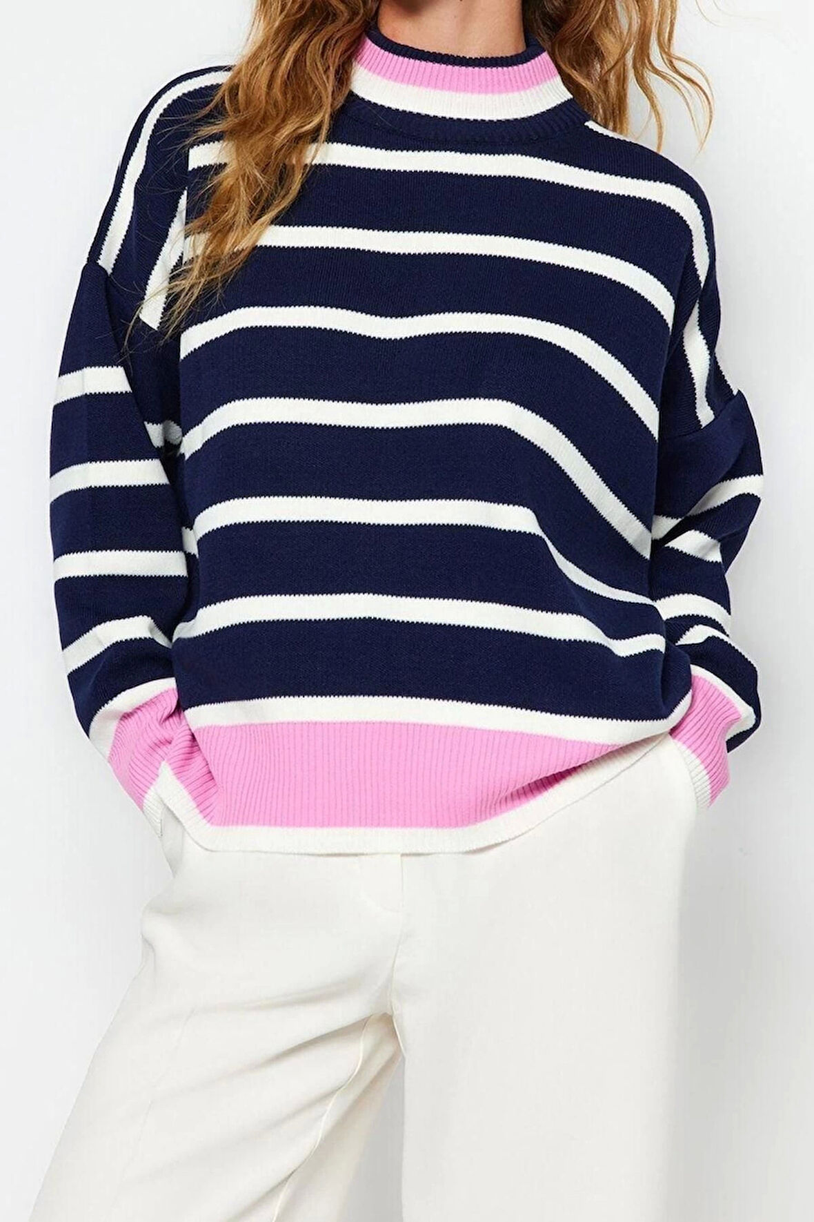 Stil Modern Kadın Regular Standart Kol Dik Yaka Süper Geniş Kalıp Triko Kazak