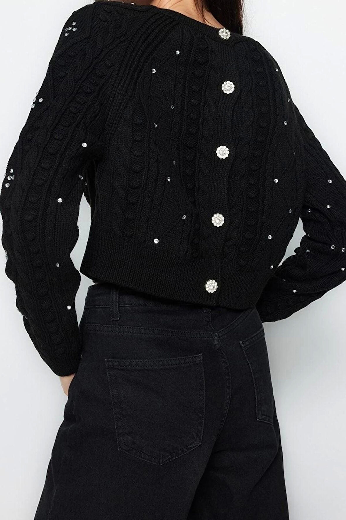 Stil Modern Kadın Regular Reglan Kol Bisiklet Yaka Çift Taraflı Kullanılabilen Triko Kazak-Hırka