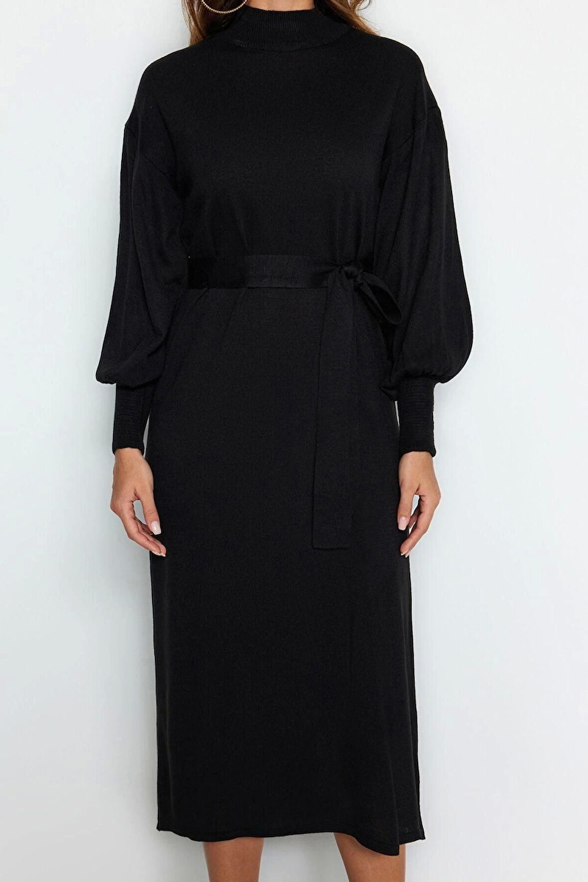 Moda Regular Casual Günlük Tek Plaka Dokuma Bisiklet Yaka Uzun Kol A-Line Maxi Boy Tesettür Elbise