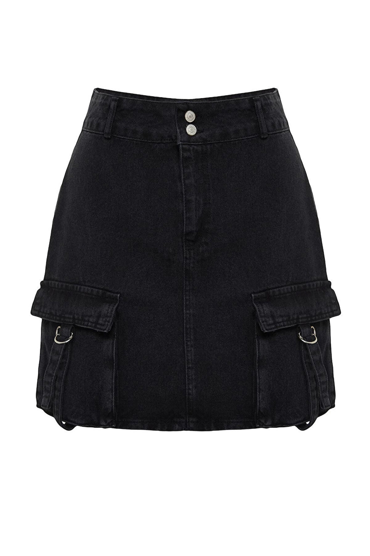 Moda Büyük Beden Regular Düz Desen Günlük Mini Boy Kargo Cepli Denim Etek