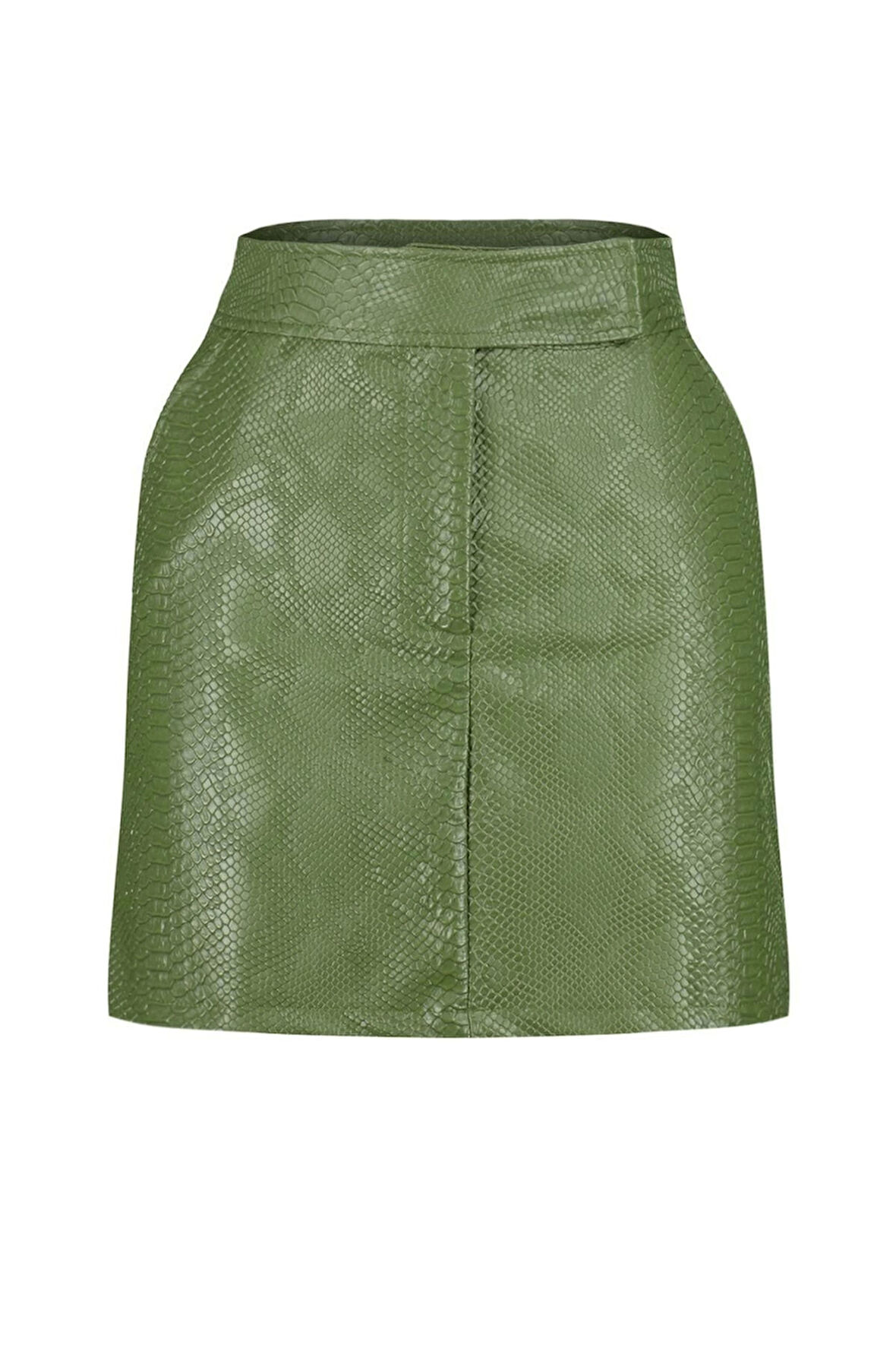 Moda Shift Düz Desen Şık Gece Mini Boy Premium Yüksek Kalite A-Line Suni Deri Mini Dokuma Etek