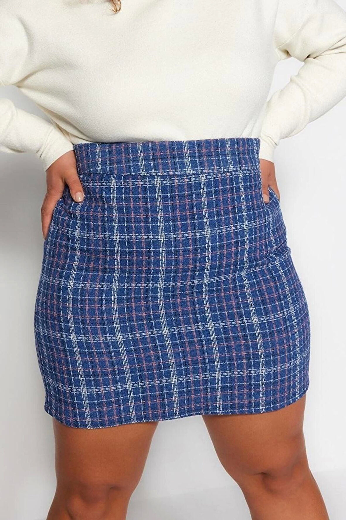 Moda Büyük Beden Regular Ekose Desen Günlük Mini Boy Ekose Desenli Etek