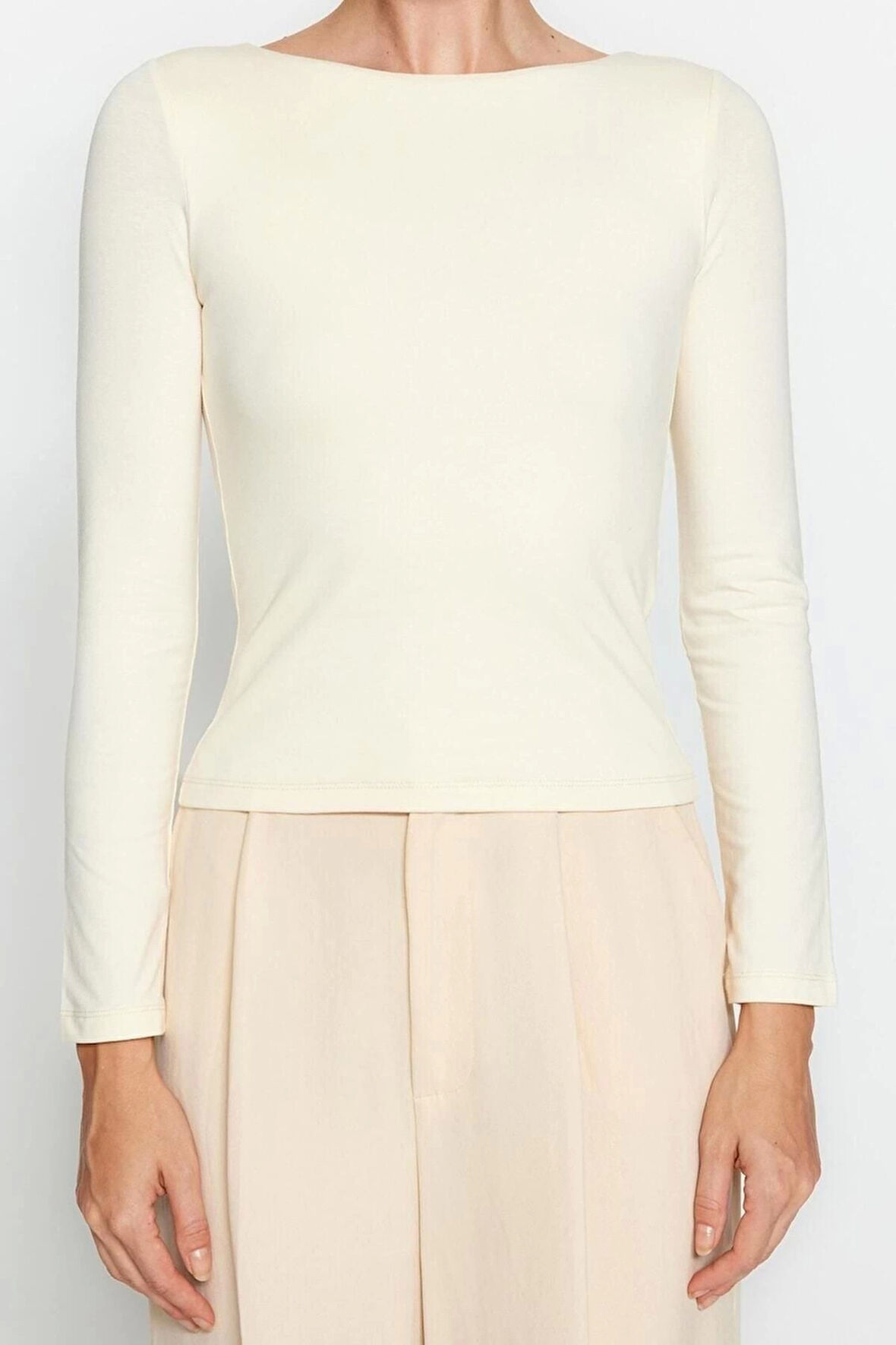 Moda Kayık Yaka Örme Slim Düz Desen Casual Günlük Crop Uzun Kol Bluz