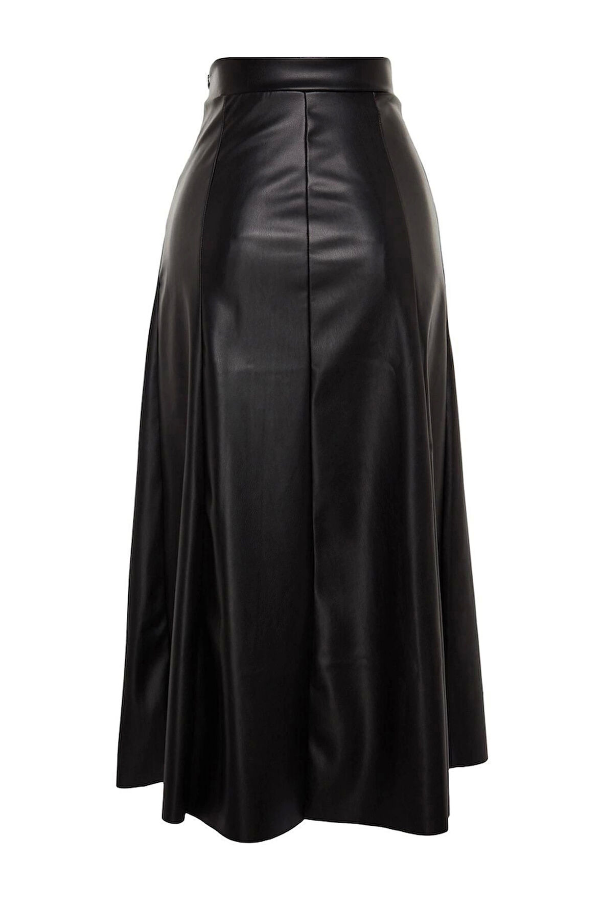 Moda Regular Düz Desen Gündüz Gece Maxi Boy Suni Deri Yüksek Bel Maxi Etek