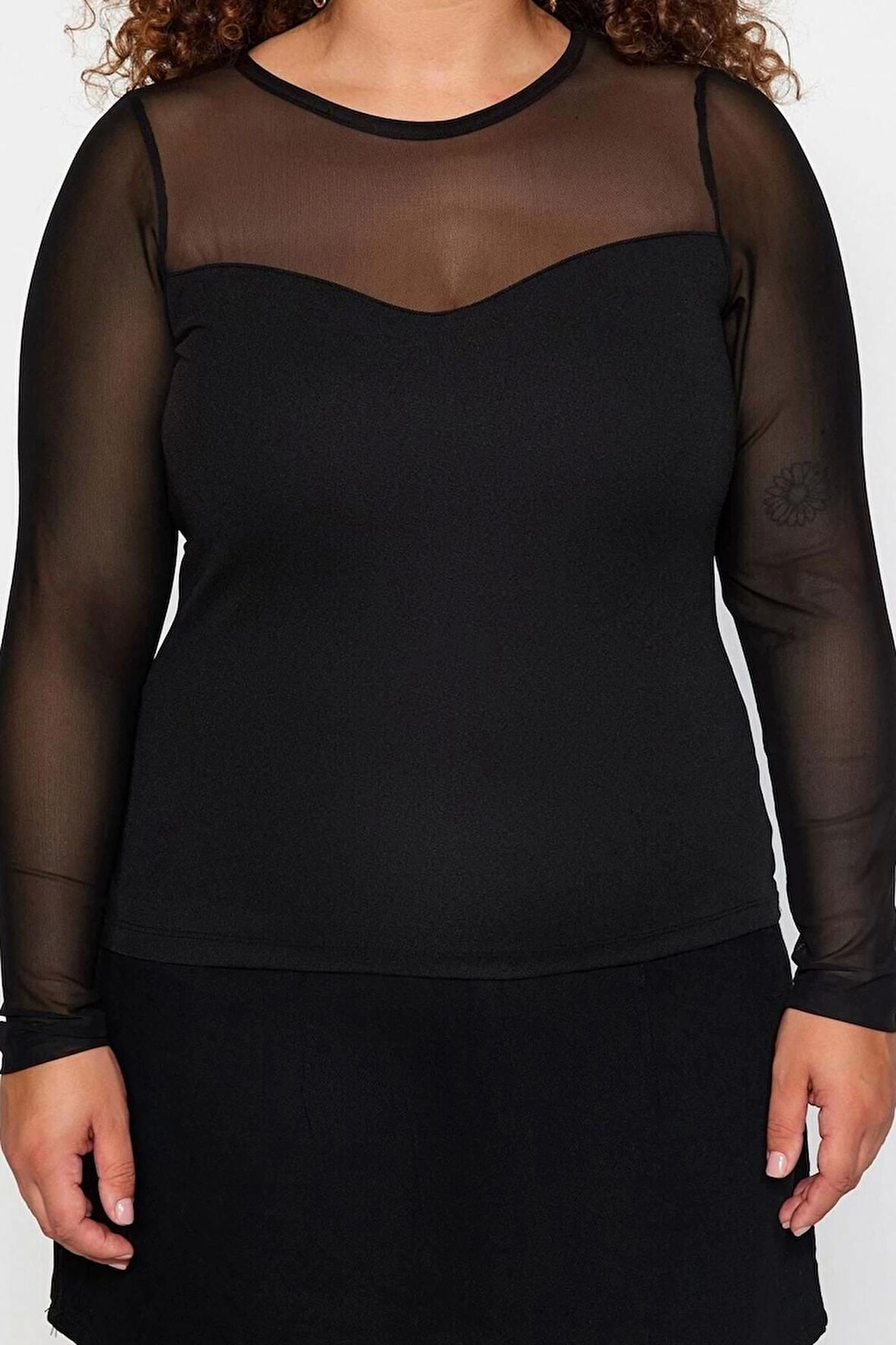Moda Büyük Beden Bisiklet Yaka Örme Fit Düz Desen Casual Günlük Regular Uzun Kol Bluz