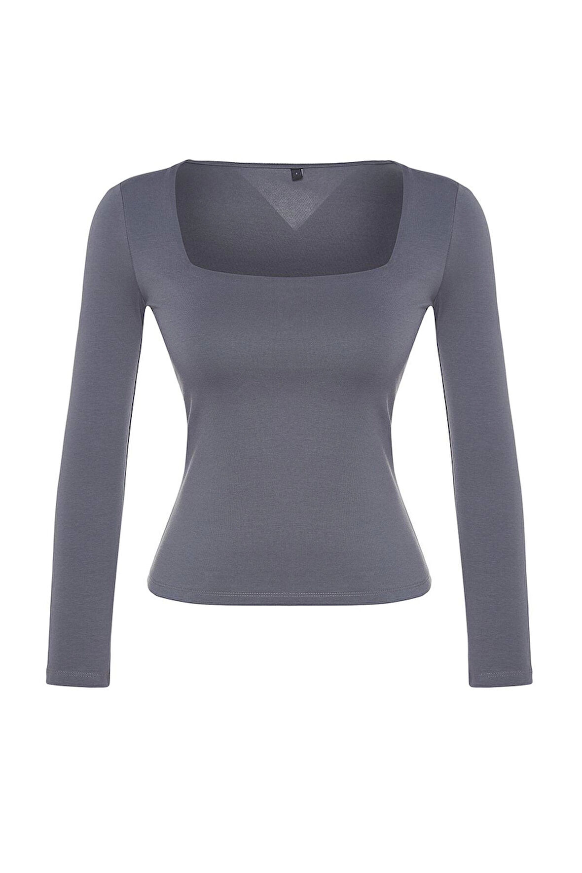 Moda Kare Yaka Örme Slim Düz Desen Casual Günlük Regular Uzun Kol Bluz