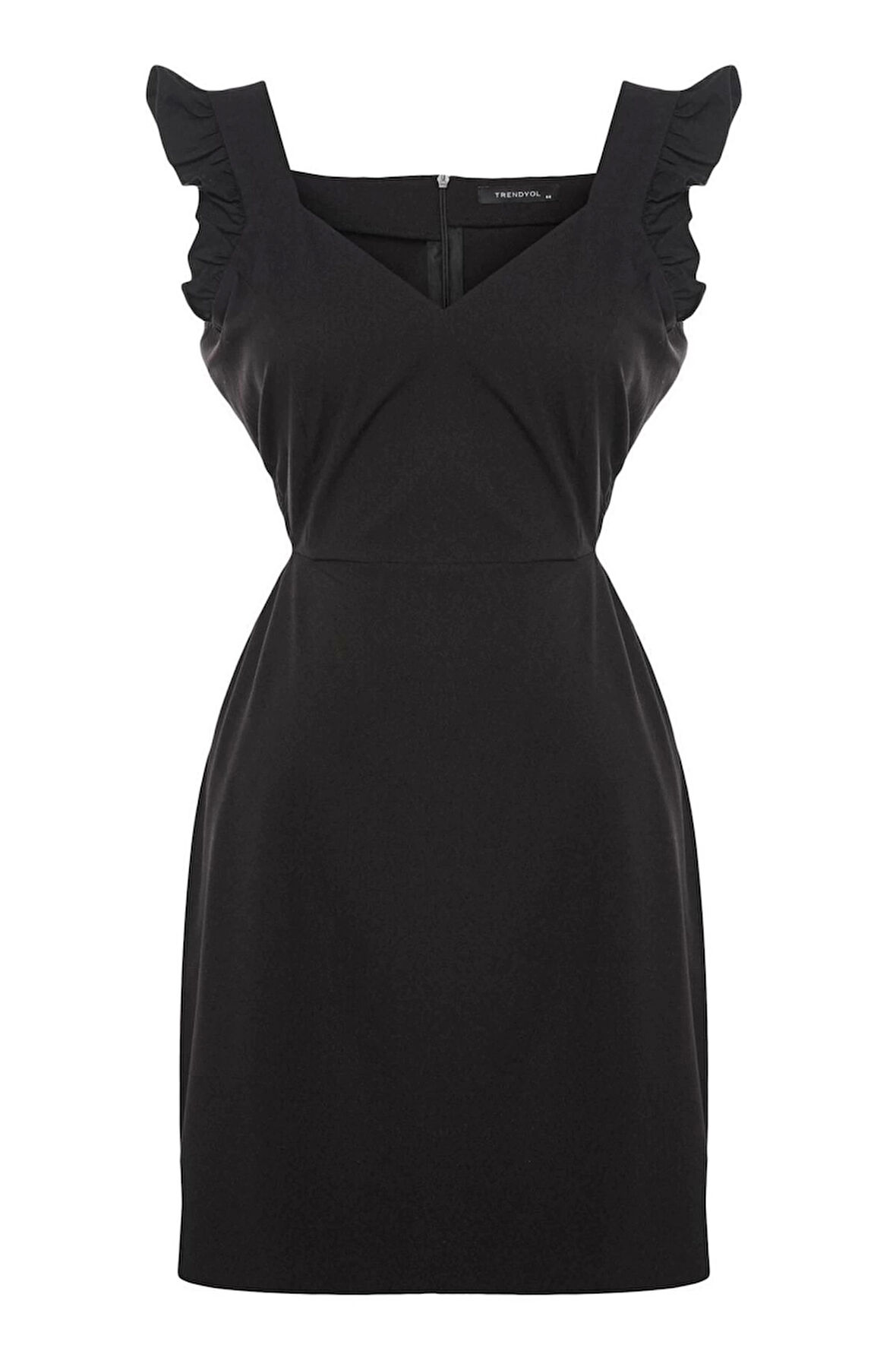 Moda Fit Gündüz Gece Krep Dokuma V Yaka Askılı Kol A-Line Mini Boy Büyük Beden Elbise