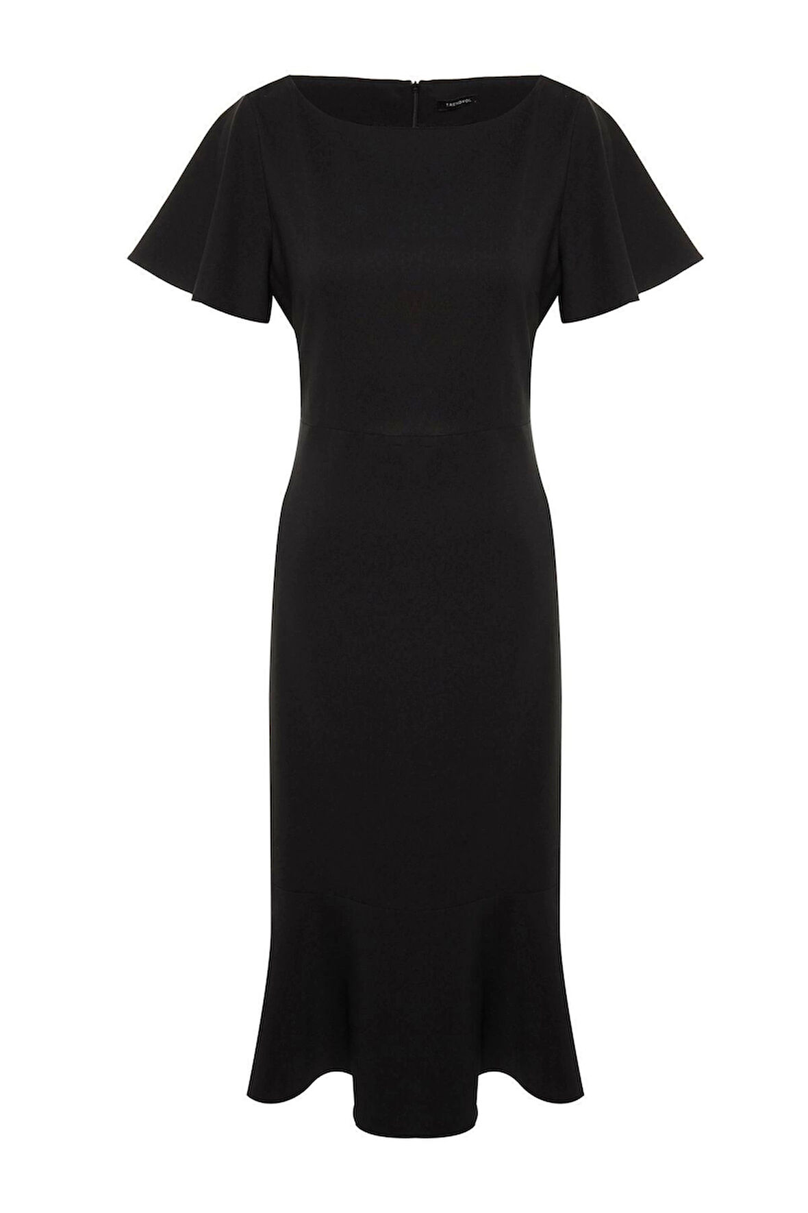 Moda Fit Gündüz Gece Finike Dokuma Bisiklet Yaka Kısa Kol Bodycone Midi Boy Büyük Beden Elbise