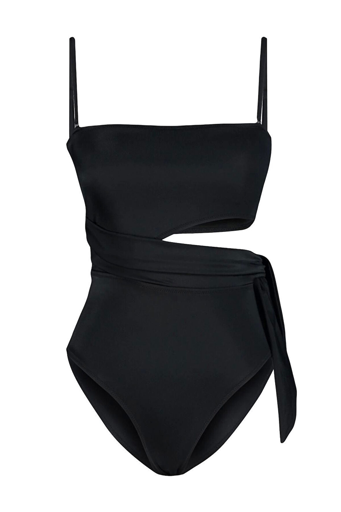 Kadın Moda Atma Kap Askılı Brief Yaka Siyah Straplez Cut Out Pencereli Regular Mayo