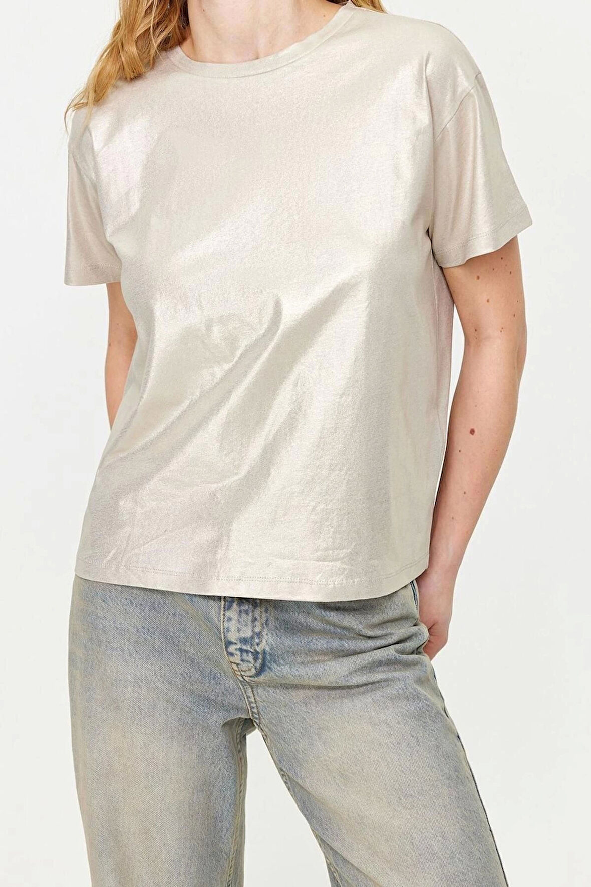 Moda Bisiklet Yaka Örme Regular Baskılı Desen Casual Günlük Regular Kısa Kol Bluz