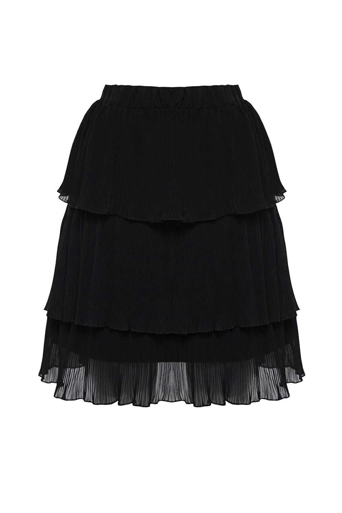 Moda Regular Düz Desen Günlük Mini Boy Piliseli Eteği Fırfırlı Şifon Mini Dokuma Etek