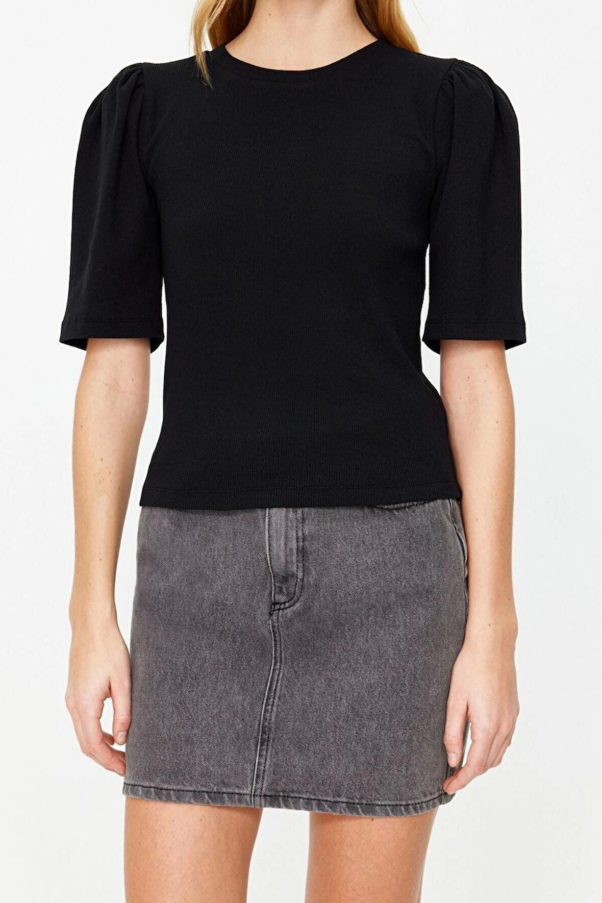 Moda Bisiklet Yaka Örme Slim Düz Desen Casual Günlük Regular Truvakar Kol Kol Bluz