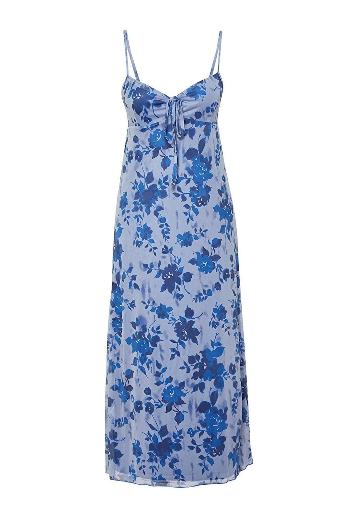 Moda Regular Casual Günlük Tül Örme Kalp Yaka Askılı Kol A-Line Maxi Boy Elbise