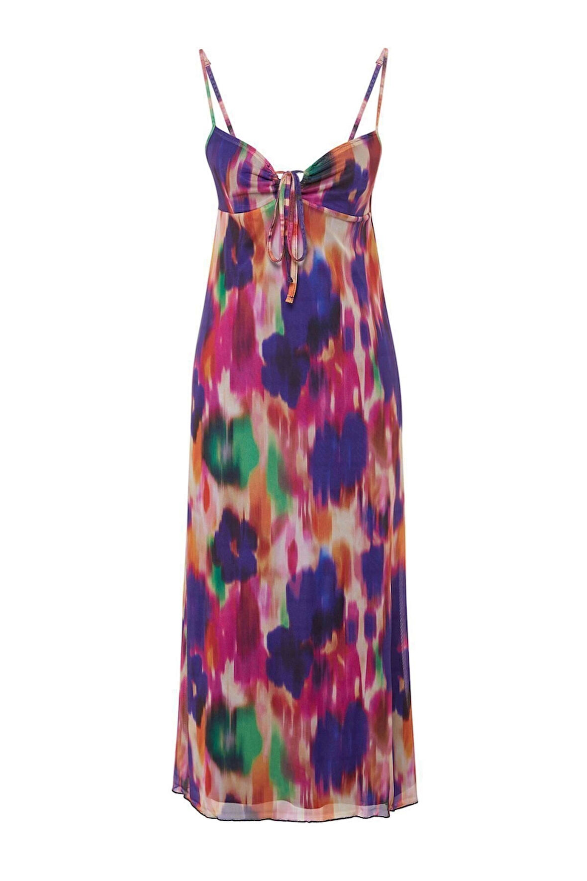 Moda Regular Casual Günlük Tül Örme Kalp Yaka Askılı Kol A-Line Maxi Boy Elbise