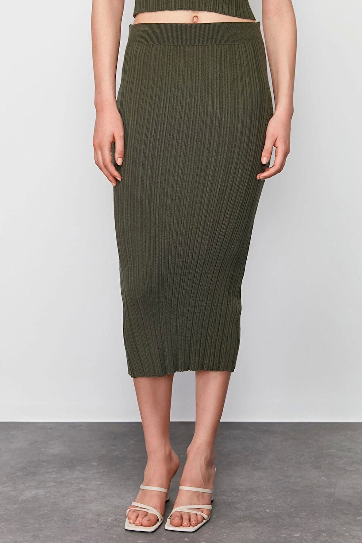 Moda Bodycon Düz Desen Günlük Midi Boy Triko Premium İplik Özel İplik Etek