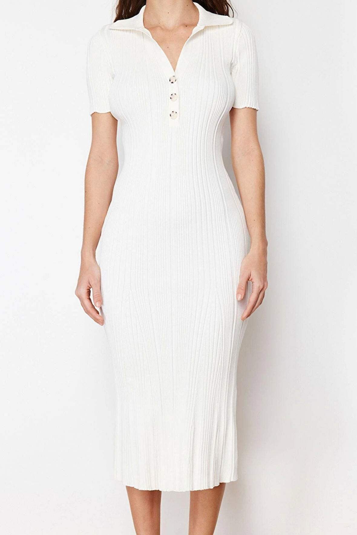 Moda Regular Casual Günlük Tek Plaka Triko Polo Yaka Kısa Kol A-Line Maxi Boy Elbise