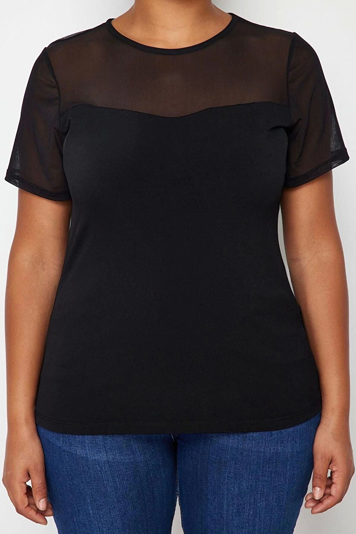 Moda Büyük Beden Bisiklet Yaka Örme Fit Düz Desen Casual Günlük Regular Kısa Kol Bluz