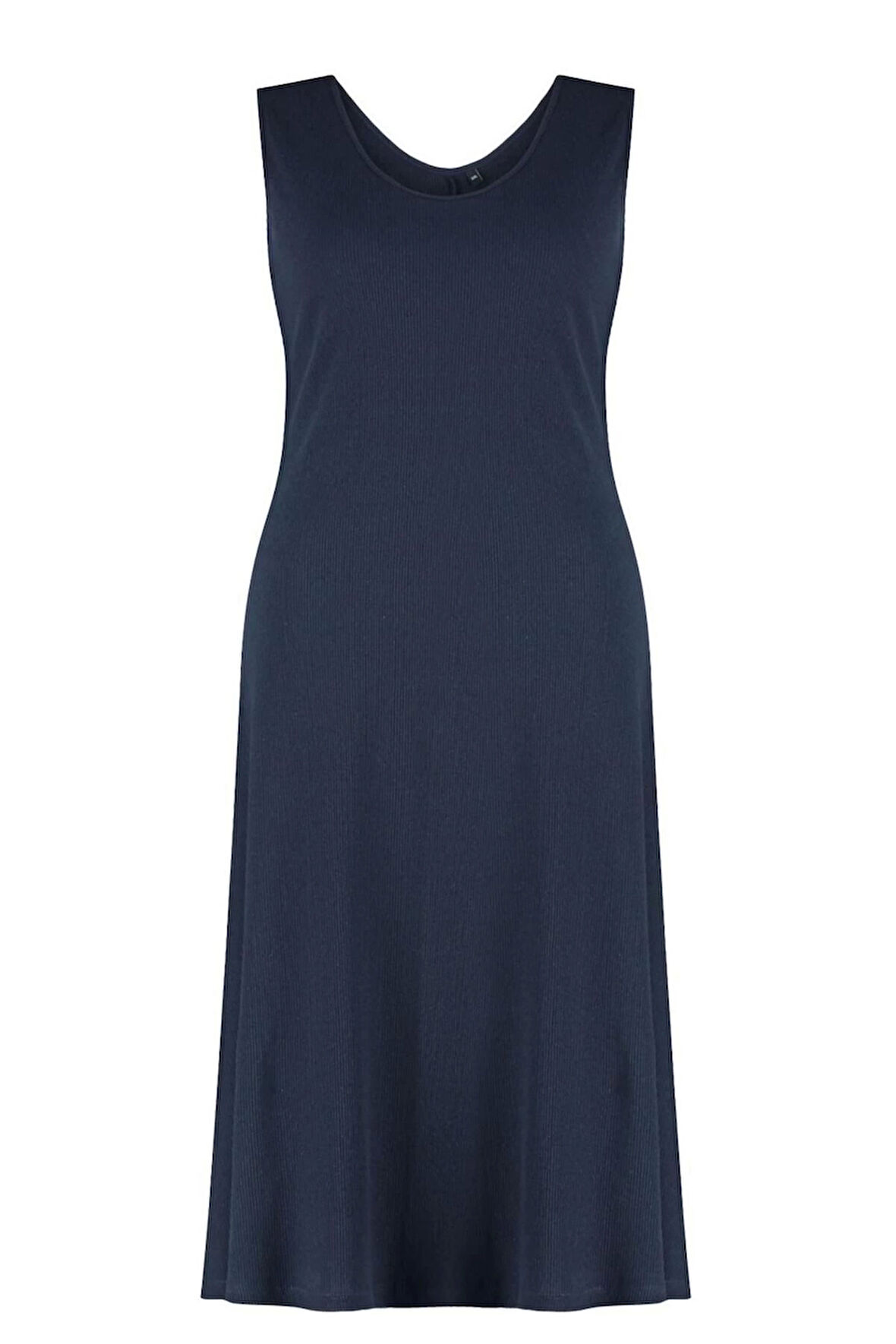 Moda Rahat Casual Günlük Kaşkorse Örme V Yaka Askılı Kol A-Line Midi Boy Büyük Beden Elbise