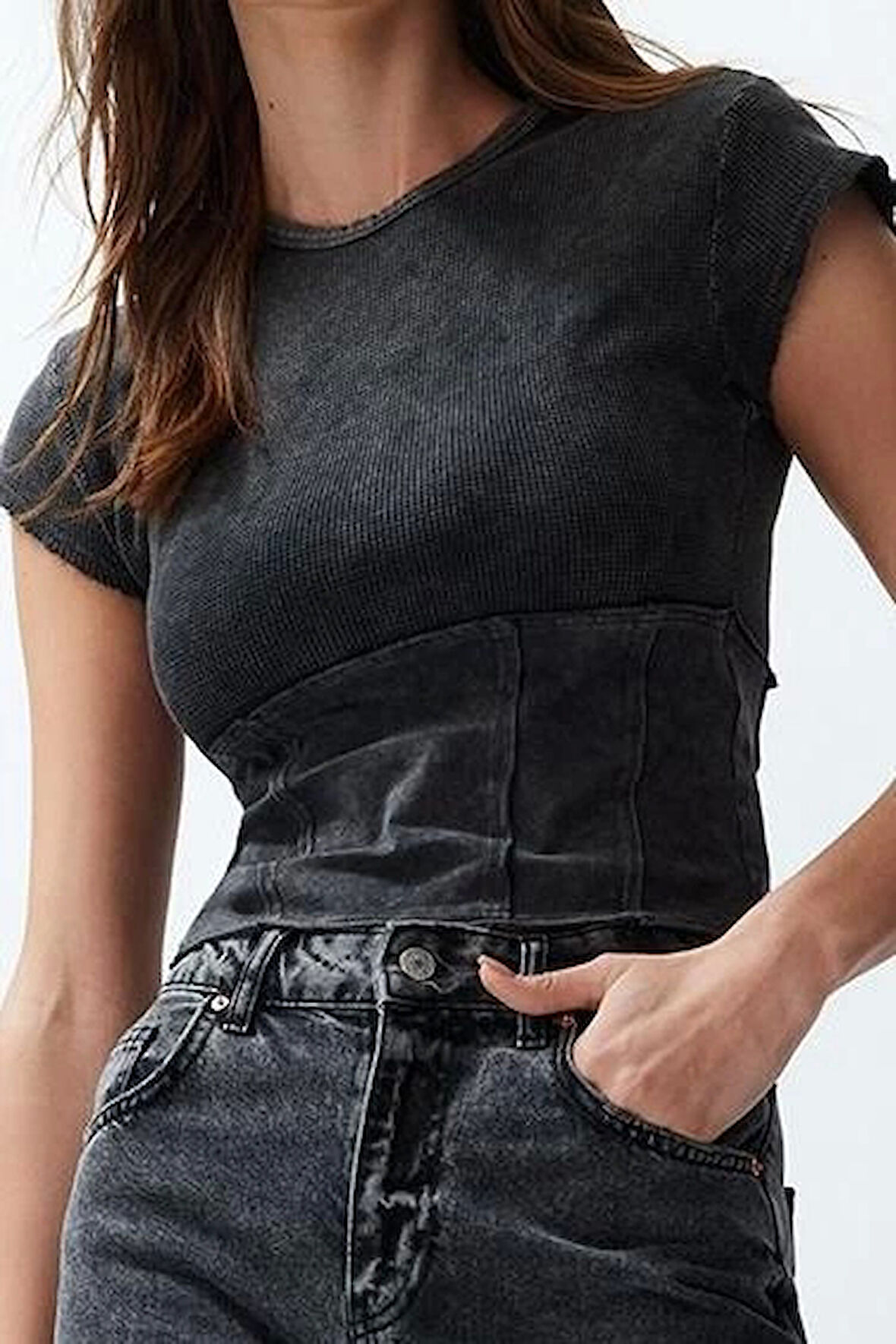 Moda Bisiklet Yaka Örme Slim Düz Desen Casual Günlük Regular Kısa Kol Bluz