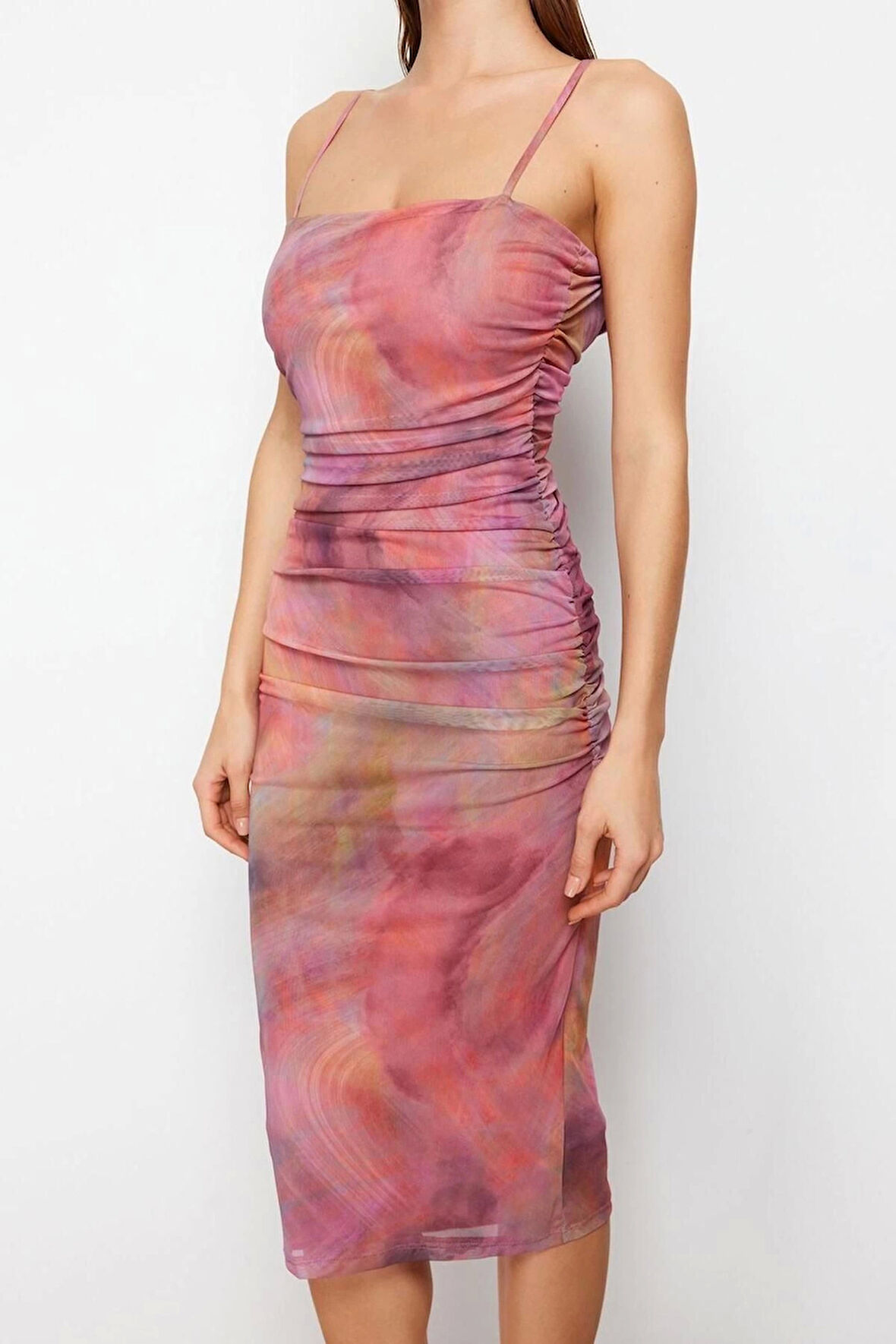 Moda Slim Gündüz Gece Krep Dokuma Degaje Yaka Kolsuz Kol Bodycone Mini Boy Elbise